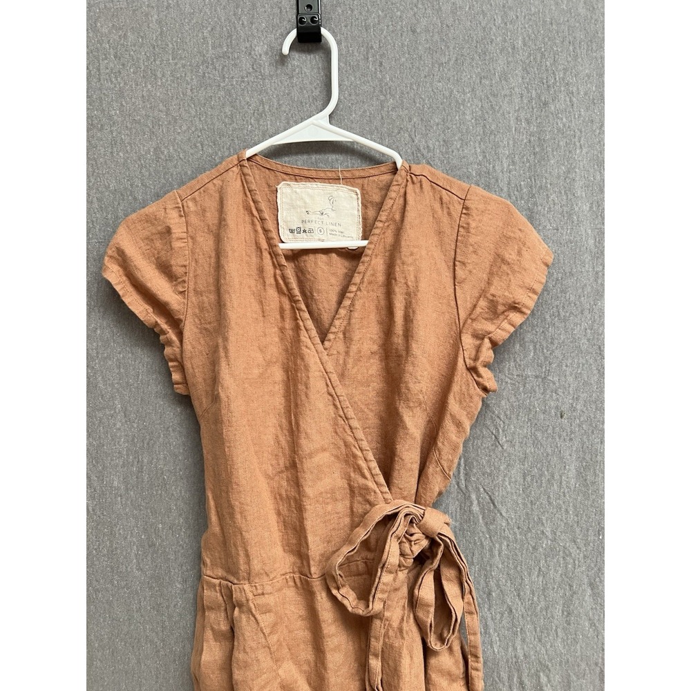 Not Perfect Linen Wrap Short Sleeve Orange Jumpsuit Romper Size S Womens - Picture 2 of 8